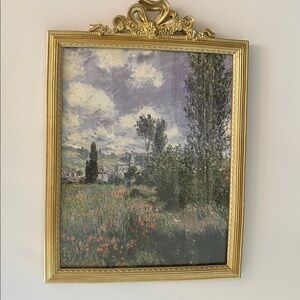 Gold Bow Frame Print of Claude Monet's "View of Vétheuil" Vintage Aesthetic Art
